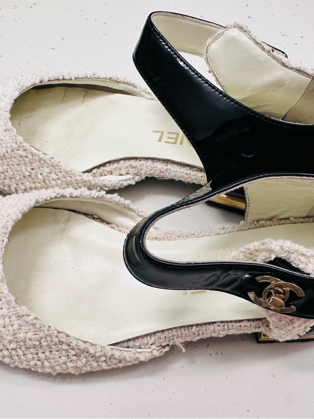 Chanel CC Turnlock Tweed and Patent Leather Mary Jane Flats - Picture 2 of 9
